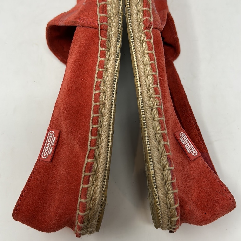 Coach June Coral Signature Logo Embossed Suede Leather Espadrille Flats Size 7.5 - Picture 10 of 14